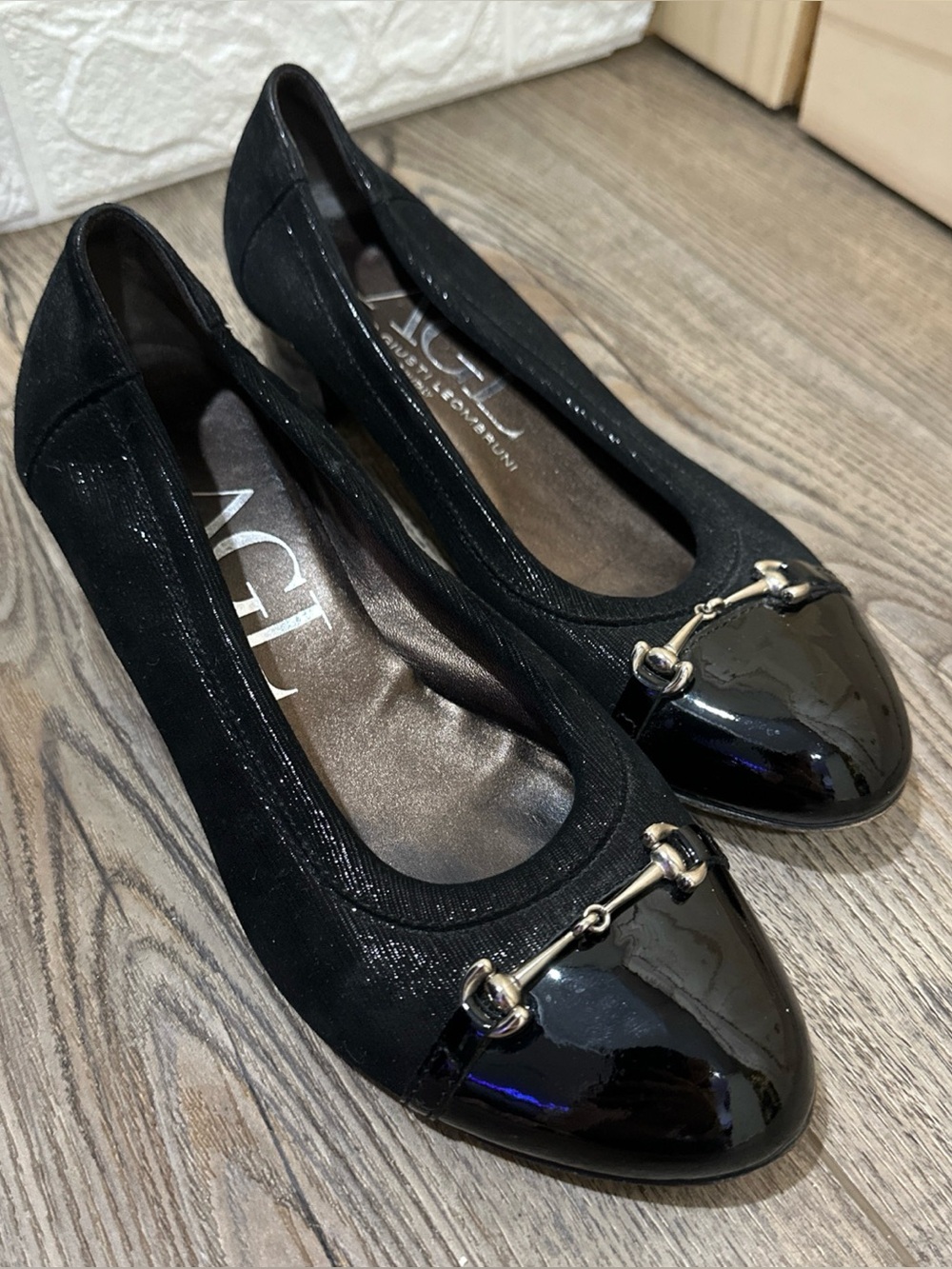 AGL Women's Monika Cap Toe Ballet Pumps Black With Buckle Size US 7.5 EU 37.5